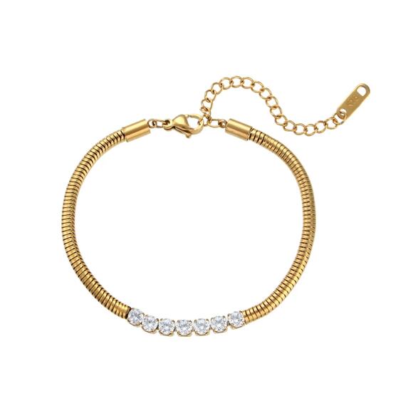 Zircon Snake‎ chain Bracelet 18K Gold Plated Stainless Steel - Picture 3 of 7